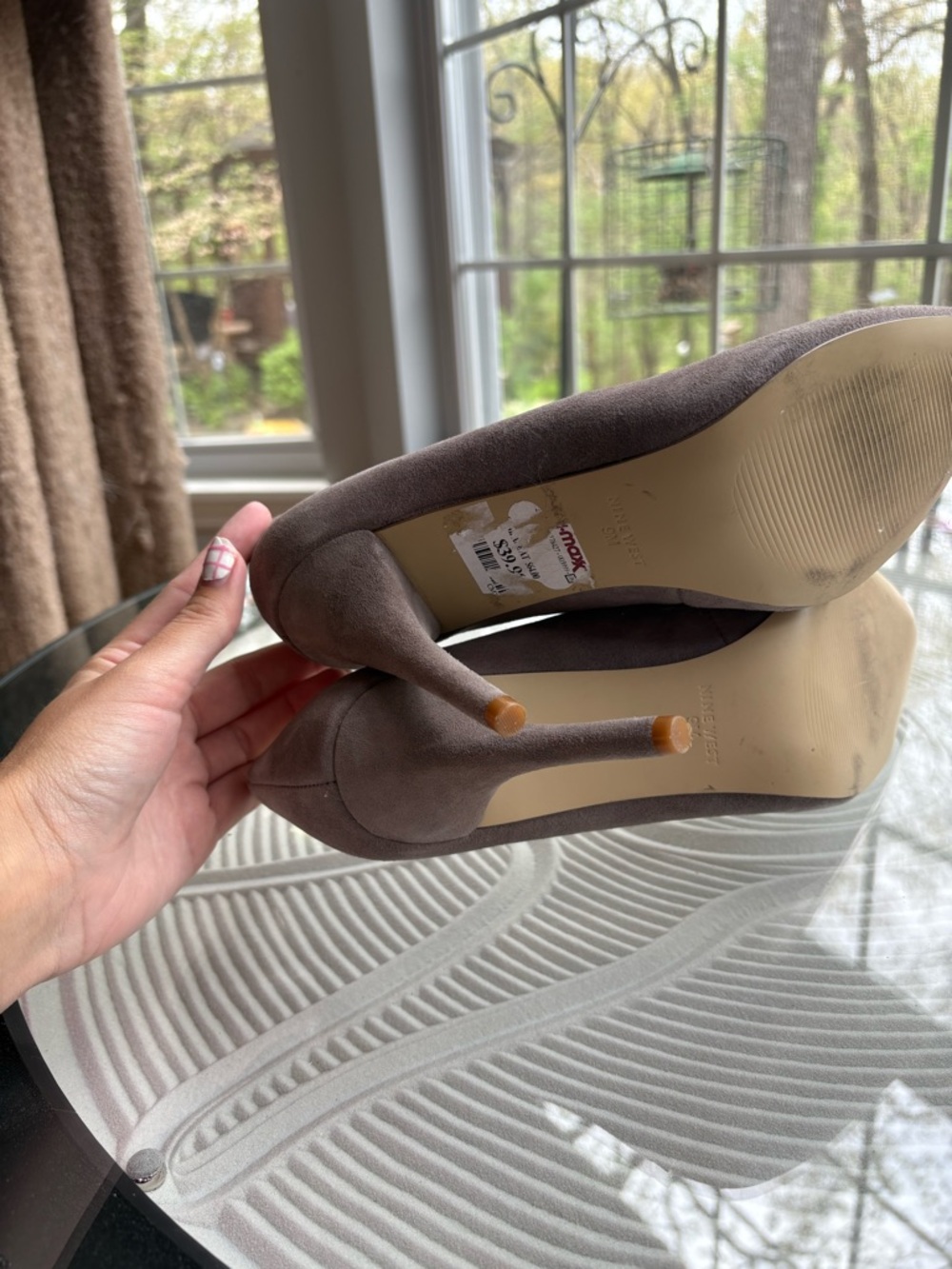 Nine West Gray/Tan Brown Suede Pointed-Toe Pump Heels - Picture 6 of 6